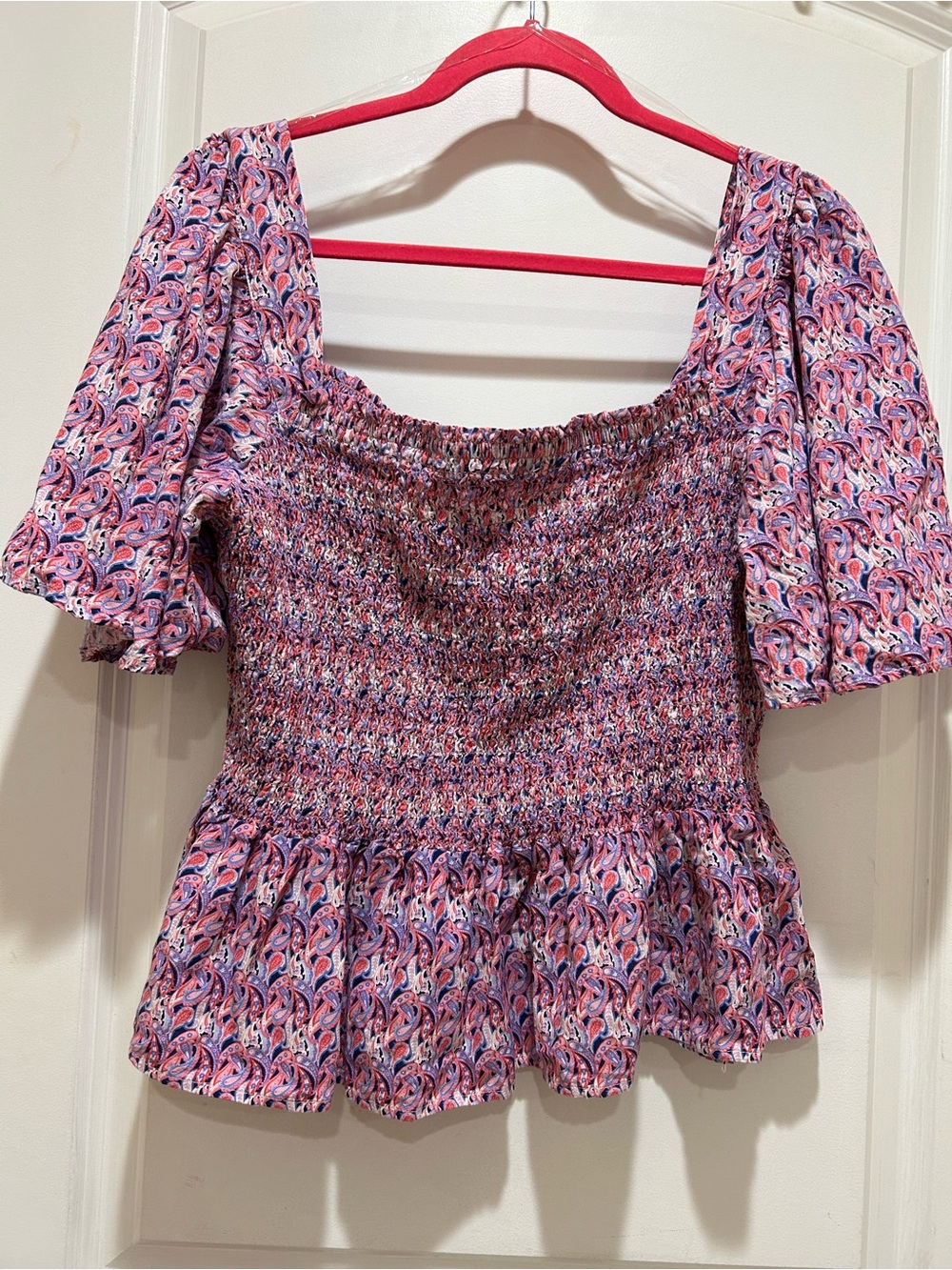 Simply Southern Pink and Purple Paisley Smocked Peplum Crop Top